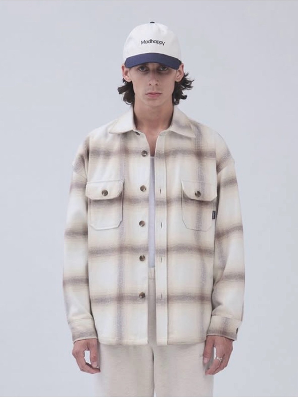 Madhappy Cream Plaid Shirt Jacket Men’s Small Relaxed Fit